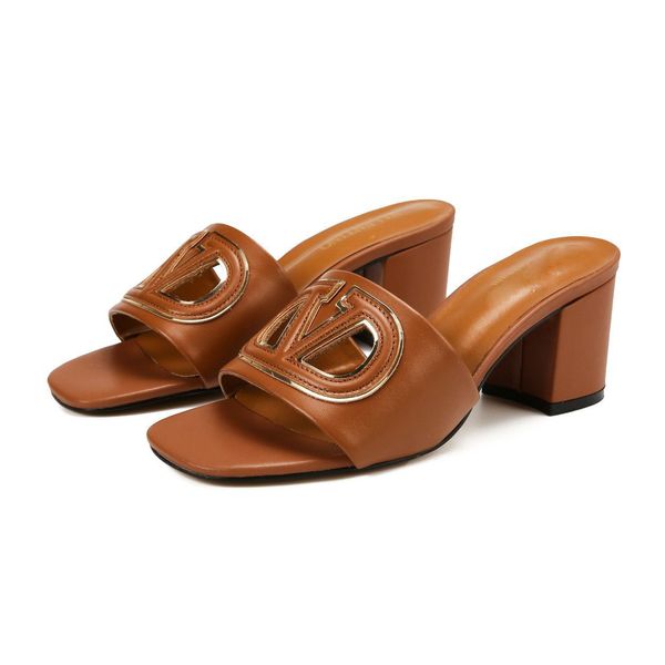 Passeggiata estiva Sandali con cut-out a V facili da indossare Scarpe in pelle di vitello Tacchi grossi Suola in TPU Slide Slip-on Pantofola da donna Pantofole da passeggio per donna quotidiane Scarpe EU35-43