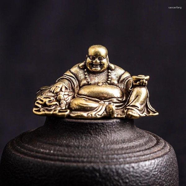 Figurine decorative Antico invecchiato Vecchio rame Ottone puro di alta qualità Ornamenti Feng Shui Trasferimento Buddha Maitreya Manico piccolo