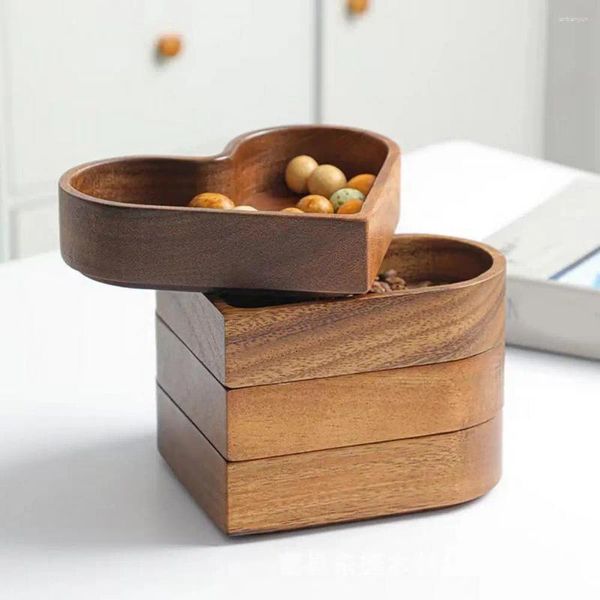 Teller-Herz-Design-Holz-Servierschale, herzförmiges Snack-Tablett-Set aus Holz für den Esstisch, vielseitig einsetzbar, stapelbar