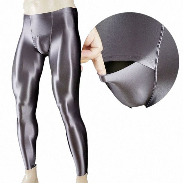 Con apertura sul cavallo Leggings in raso lucido Pantaloni da uomo Pantaloni da palestra sexy Fitn Yoga Collant sportivi Liscio a vita alta Pantaloni legging neri Seaml W8gA #