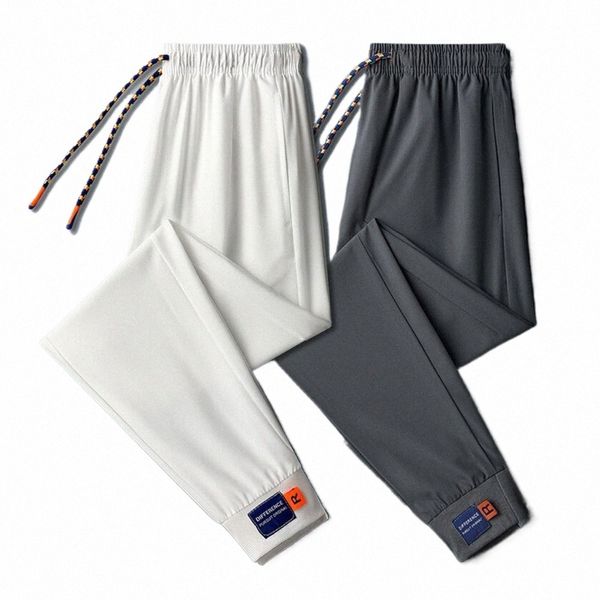 Pantaloni da uomo tinta unita semplice casual sottile Lg super morbido con coulisse alla caviglia elastico in vita pantaloni estivi vestiti quotidiani K2nY #