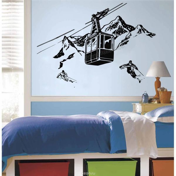 Aufkleber Ski Wandtattoo Wintersport Berg Skifahrer Wandaufkleber Schlafzimmer Wanddekoration Fensteraufkleber Vinyl Abnehmbare Heimdekoration B255