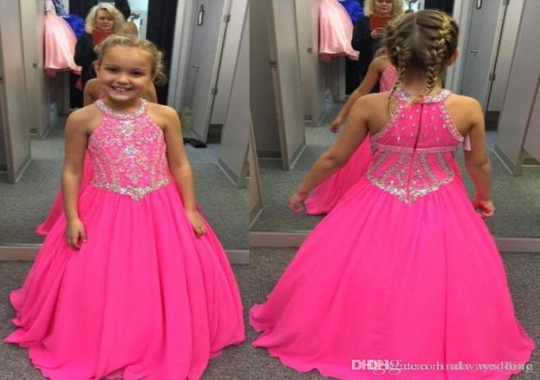 2019 Sevimli Fuşya Kız039s Pageant Elbise Prenses Boncuklu Kristaller Parti Cupcake Young güzel küçük çocuklar kraliçe çiçek kız dres6321770