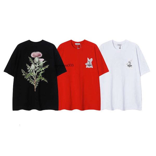 Lanvin camiseta Langfan início da primavera novo produto casual moda manga curta estampa de coelho com gola redonda camiseta para homens e mulheres