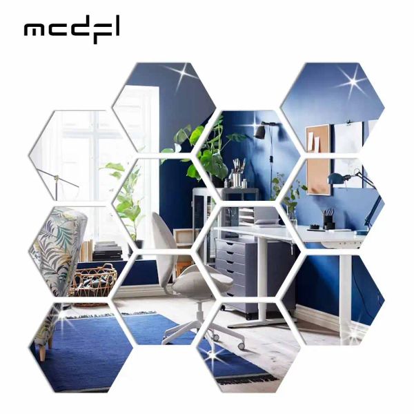 Specchi MCDFL Grandi adesivi a specchio esagonali per camera da letto Grandi specchi da parete in acrilico Modello decorativo autoadesivo Bagno Piastrelle morbide 3D