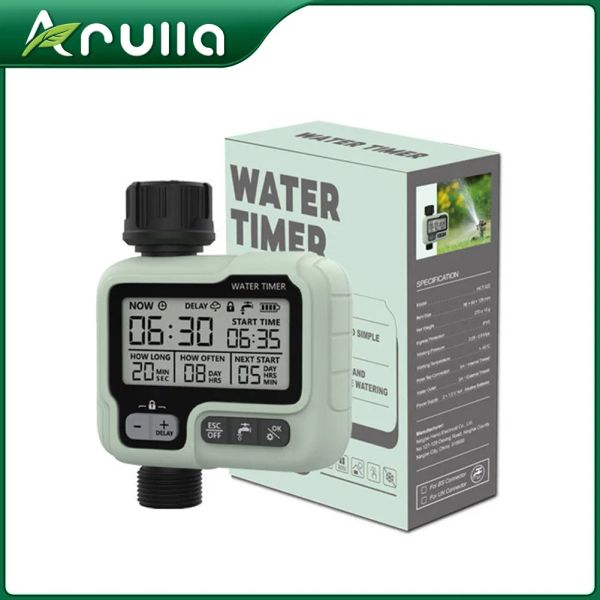 Temporizadores Arulla Temporizador de rega de jardim, tela grande programável controlador de irrigação de jardim doméstico, aspersor automático