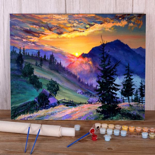 Nummer Landschaft Abend DIY -Gemälde nach Zahlen Set Acrylfarben 50*70 Paiting nach Zahlen Neue Design Erwachsene Handwerk Zeichnung