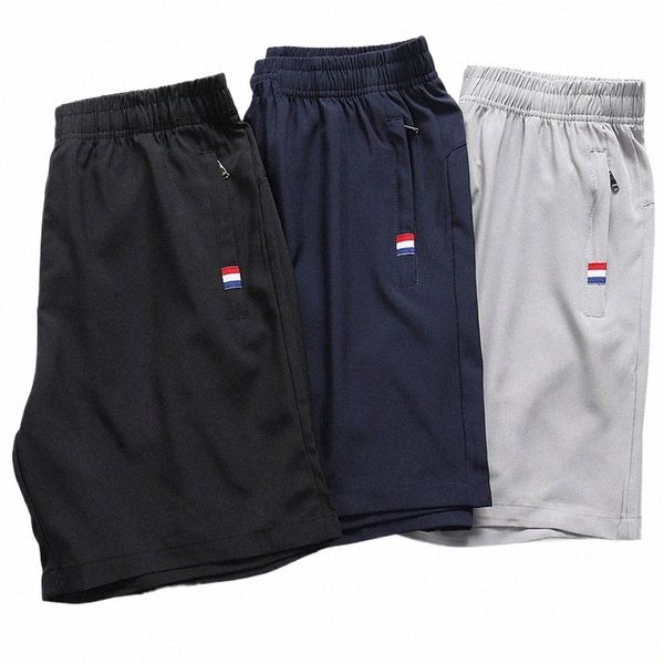 Pantaloncini di seta di ghiaccio da uomo estivi Pantaloni sportivi larghi Classic Tri-Color Etichetta Tasca con cerniera Pantaloni Bermuda Plus Size Pantaloni da spiaggia M-8XL c2L1 #