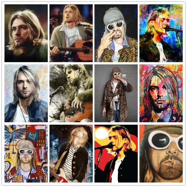 Stitch Kurt Cobain Singer Graffiti Art 5d Diam Diamond Pintura Banda de rock Pop Singer Bordery Cross Stitch Kits Mosaic Art Stickers