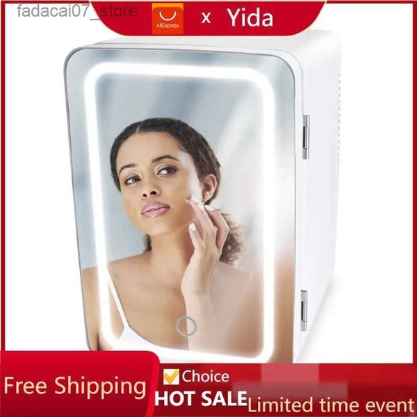 Frigoriferi Congelatori Raffreddatore personale Mini frigorifero da 6 litri Beauty Skincare Porta in vetro riflettente bianco 10,6 x11,7 x7,7 Q240326