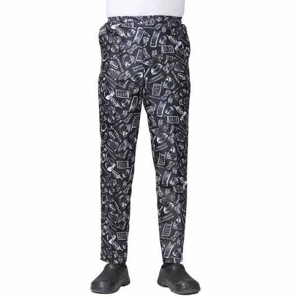 Pantaloni da cuoco unisex allentati elastico in vita tasche morbide e traspiranti servizio elastico cuoco ristorante uniforme cameriere pantaloni sicuri q4tv #