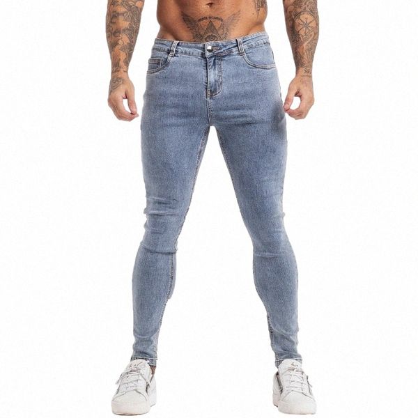 Gingtto calças de brim magros homens azuis calças jeans masculino hip hop calças dos homens roupas estiramento cintura alta streetwear venda quente zm125 b24B #