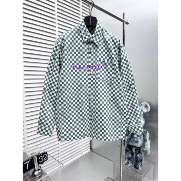 24SSShow jaqueta de designer com letras jacquard masculinas e femininas Paris denim lapela azul Damier linha verde padrão masculino trench coat jeans roxo