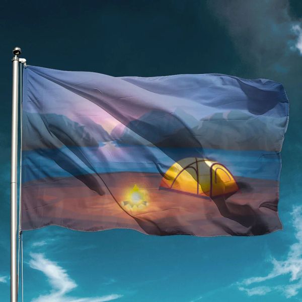 Acessórios de acampamento barraca fogueira bandeira engraçada bandeira à prova dwaterproof água ao ar livre decoração jardim pano de fundo localização direção