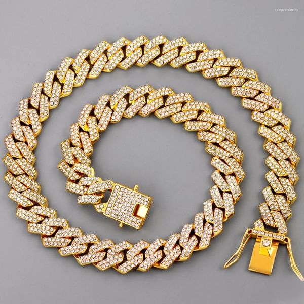 Correntes 14mm Prong Cuban Link Chain Colar Iced Out 2 Row Strass Miami Colares Hip Hop Homens Mulheres Jóias Presente de Festa