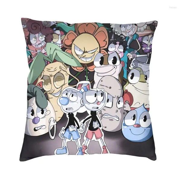 Cuscino Cool Cuphead Game Square Throw Case Decorativo per la casa 3D fronte-retro Stampa Personaggio dei cartoni animati Cover per auto