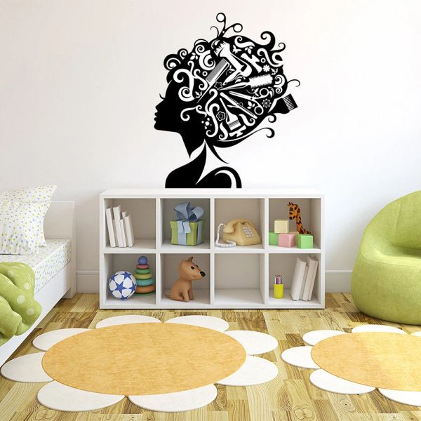 Adesivi Negozio di barbiere adesivo salone decorazione della parete spazzola vinile asciugacapelli arte relax ragazza adesivo capelli murale bellezza decorazione F126