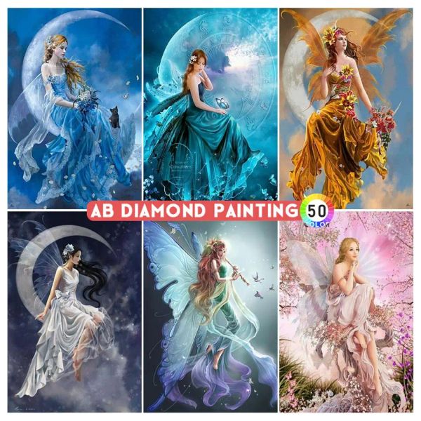 Stitch 5D AB Diamond Pintura de diamante Cartoon Dream Dream Girl Square Diamond Borderyer Set Mosaic Art Picture Mur