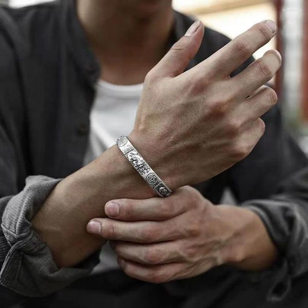 Armbänder im Armreif-Stil, buddhistischer Schmuck, Geschenke, Herz-Sutra, Pixiu, offene Armreifen für Männer, silberne Handkette