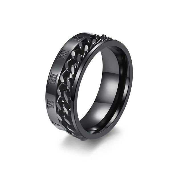 Anéis de banda Anti Ansiedade Relaxante Homem Banda Anel Roman Digital Titanium Steel Rotating Chain Multi funcional Fidget Rotating Ring Anillo J240326