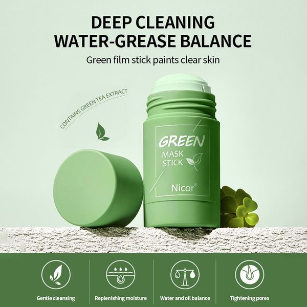 Grüner Tee-Gesichtsmaskenstift, Mitesser-Entferner mit natürlichem, porenlosem, tiefenreinigendem Maskenstift zur Reinigung, Befeuchtung und Reduzierung von Öl, für Frauen und alle Hauttypen