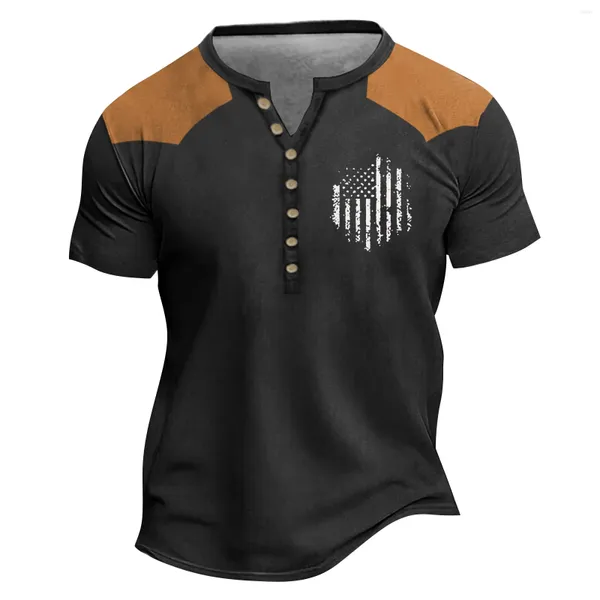 Polos masculinos verão vintage bandeira impressão polo camisa casual botão manga curta solta camiseta moda moletom