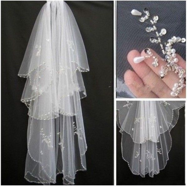 Bling nling Veli da sposa Cristallo per la sposa due strati Velo da sposa morbido tulle di alta qualità con cristalli Velo da sposa a strati corto economico