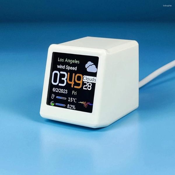 Orologi da tavolo WiFi Smart Clock Decorazione desktop Visualizzazione data e ora Stazione meteorologica digitale con animazioni GIF e immagini