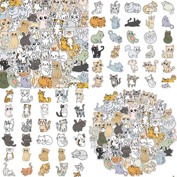 60pcs Araba Stickers Paketi Toptan Karikatür Sevimli Kedi Su Geçirmez Sticker Lage Lage Dizüstü Bilgisayar Defteri Defteri Su Şişesi Çıkartmaları Çocuk Otitw