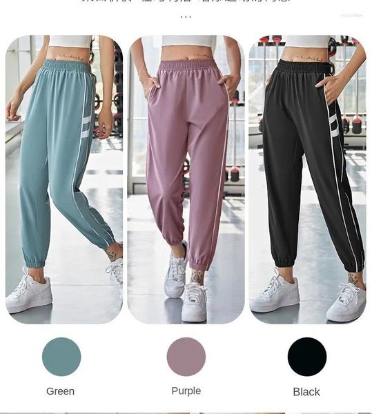 Pantaloni attivi Leggings a righe larghe Corsa sportiva Estate da donna a vita alta Dimagrante Yoga ad asciugatura rapida Nove punti