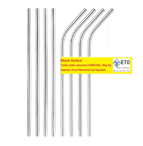 Canudo reto de aço inoxidável durável de 215mm de comprimento, canudo reto para beber, barra de metal, cozinha familiar, 100 peças bent2422498