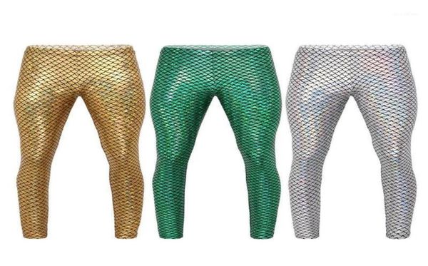 Uomo Lucido Scaglie di Pesce Stampato Vita Media Cintura Elastica Leggings Attillati Collant Club Party Festival Rave Dance Costume1 Men039s3898284