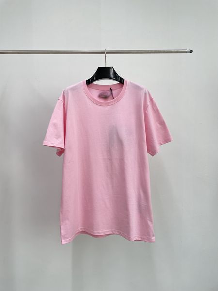 İlkbahar/Yaz Yeni Göğüs Etiketi Yeni İşlemeli Kiraz Pembe T-Shirt