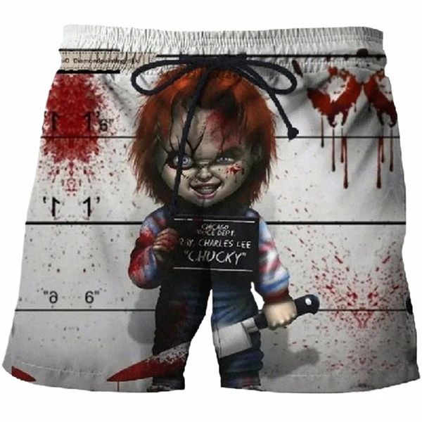 Filme de terror Noiva de Chucky 3D Shorts Calças Homens Verão Casual Praia Shorts Maiô Homme Oversized Casual Loose Board Shorts 86jK #