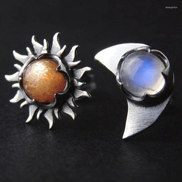 Brincos de parafuso prisioneiro celestial bohemia sol e lua brinco prata cor moonstone studs para mulheres boho festa moda jóias presentes