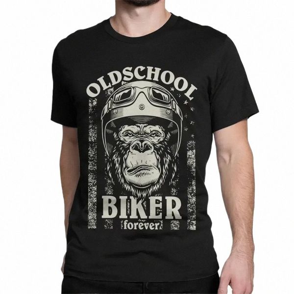 Old School Biker Motorrad Bike Gorilla Männer T-shirts Racing T-shirt Runde Kragen T-Shirt Cott Geburtstag Geschenk Kleidung O7Gs #