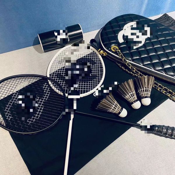 Conjunto de raquetes de badminton profissional, bolsa de couro, cisne preto, fibra de carbono completa, leve, reserva para treinamento em casa, raquete de badminton