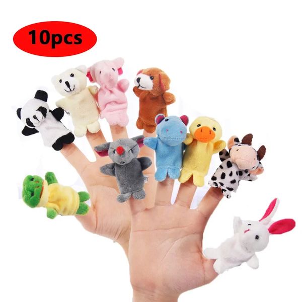 Fantoches de dedo Fantoches de animais Crianças Storytelling Props Baby Bed Stories Helper Doll Set Soft Plush Kids Brinquedo Educacional 240314