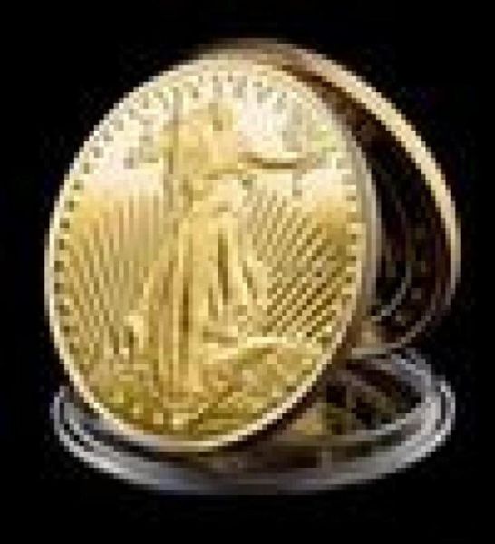 20pcs não magnéticos 999 Memorial fino US Eagle Craft Status da Liberdade Americana em Deus, confiamos em Gold Plated Souvenir Coin9914597