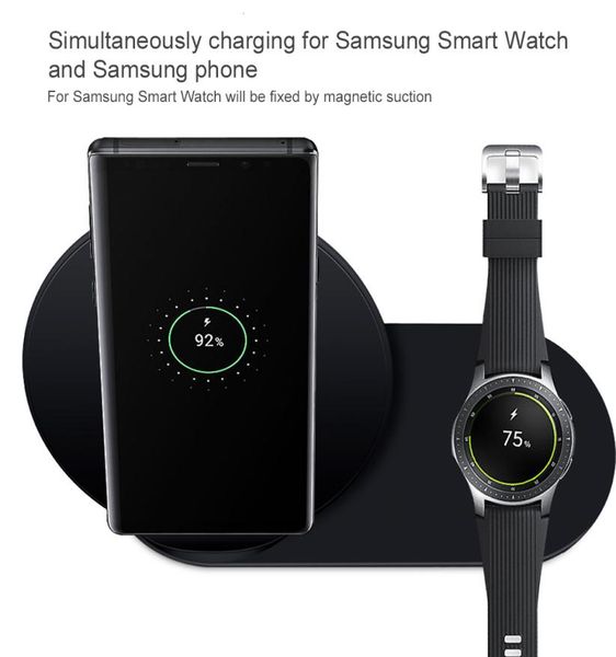 Caricatore wireless QI QI di alta qualità 2 in 1 per Samsung Galaxy S9 S8 S10 Nota 10 è 98 Carica rapida per Samsung Gear S3 S4 Charg2933177