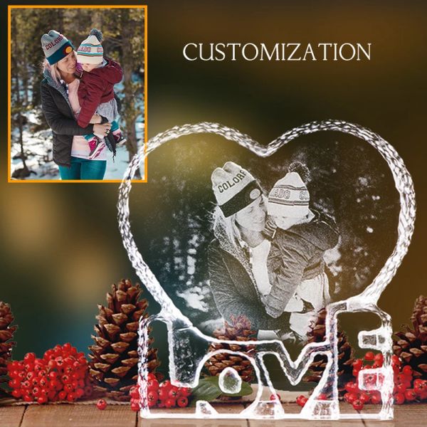 Rahmen Foto Custom Crystal Photo Frame Love Heart Laser Graved Customized Glass Wedding Foto Album Personalisierte Souvenirs Geschenk