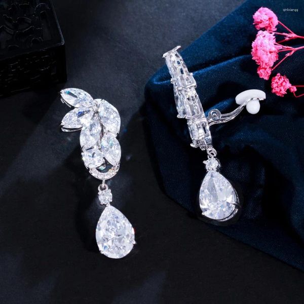 Rücken Ohrringe Pera Elegante Frauen Lange Wassertropfen Ohrschmuck Zirkonia Marquise Form Nicht Durchbohrt Clip Auf Für Damen Geschenk E360