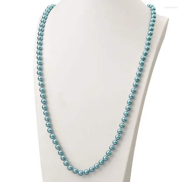 Ketten Großhandel Manuelle DIY Lange Perlen Halskette 8mm Runde Blaue Imitation Shell Charme 36 Zoll Für Elegante Damen H867