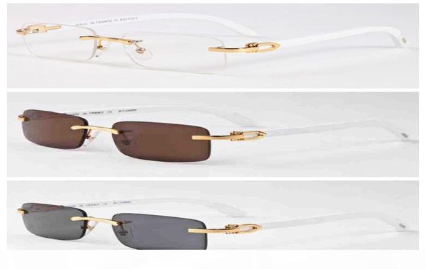 2020 neue Mode Bambus Holz Randlose Sonnenbrille Männer Weiß Buffalo Horn Gläser Frauen Herren Sport Sonnenbrille Mit Box Fall Lunettes8794251