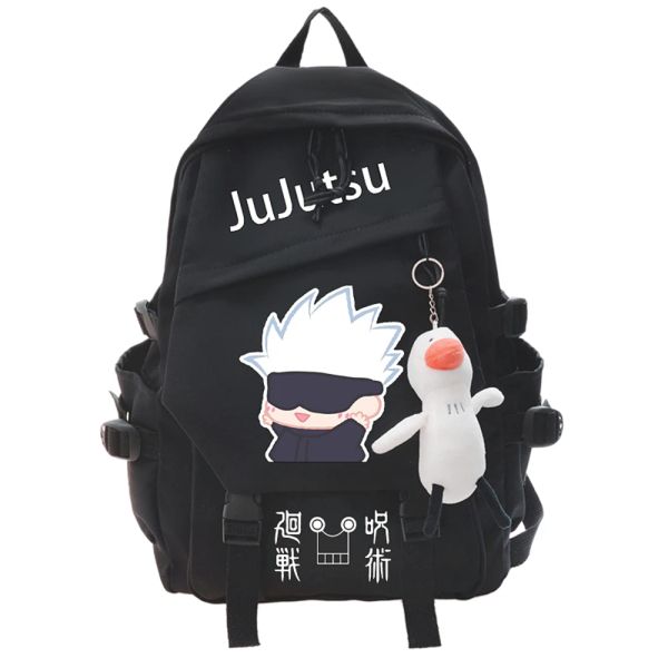 Mochila anime jujutsu kaisen impressão mochila náilon zip packsack moda mochila de viagem saco do portátil estudante dos desenhos animados mochila livre pingente