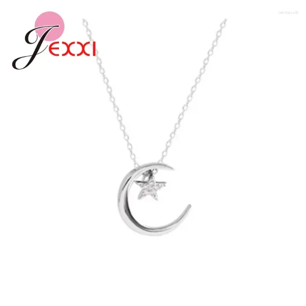 Collane con ciondolo Collana in argento sterling 925 a forma di luna luminosa e stella per donne e ragazze Accessorio di alta gioielleria alla moda