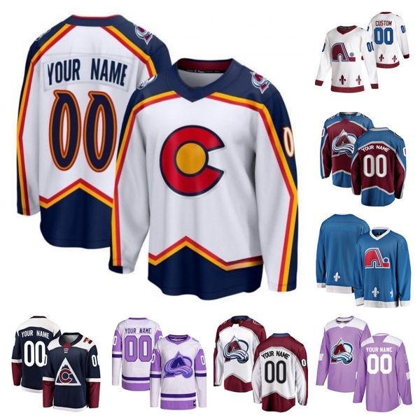 Homens Mulheres Juventude Nathan MacKinnon Cale Makar Joe Sakic Gabriel Landeskog Alexandar Georgiev Mikko Rantanen Peter Forsberg Hóquei Jersey