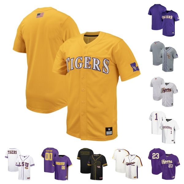 LSU 47 Tommy White 18 Tre' Morgan 3 Dylan Crews 4 Thompson 8 Gavin Dugas camisa de beisebol 6 Brayden Jobert 24 Cade Beloso 22 Jared Jones 11 Josh Pearson costura personalizada