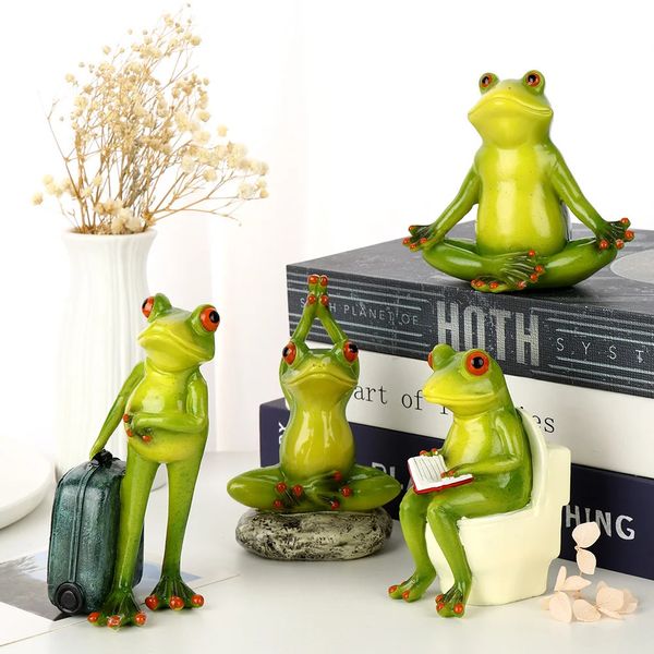 Симпатичная коллекция животных йога лягушка Frog Fairy Garden Pigturines Миниатюрные ландшафтные ландшафтные аксессуары