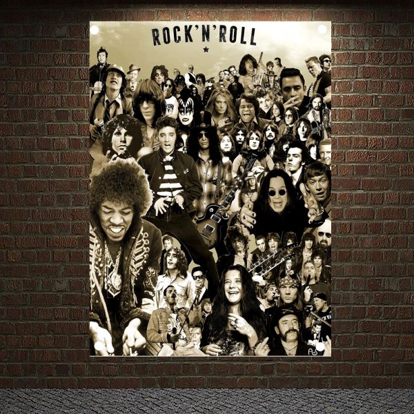 Aksesuarlar Rock and Roll Stickers Band Poster Banner Bayrak Müzik Eğitimi Arka Plan Duvar Boyama Piyano Müzik Enstrüman Mağazası Dekor V